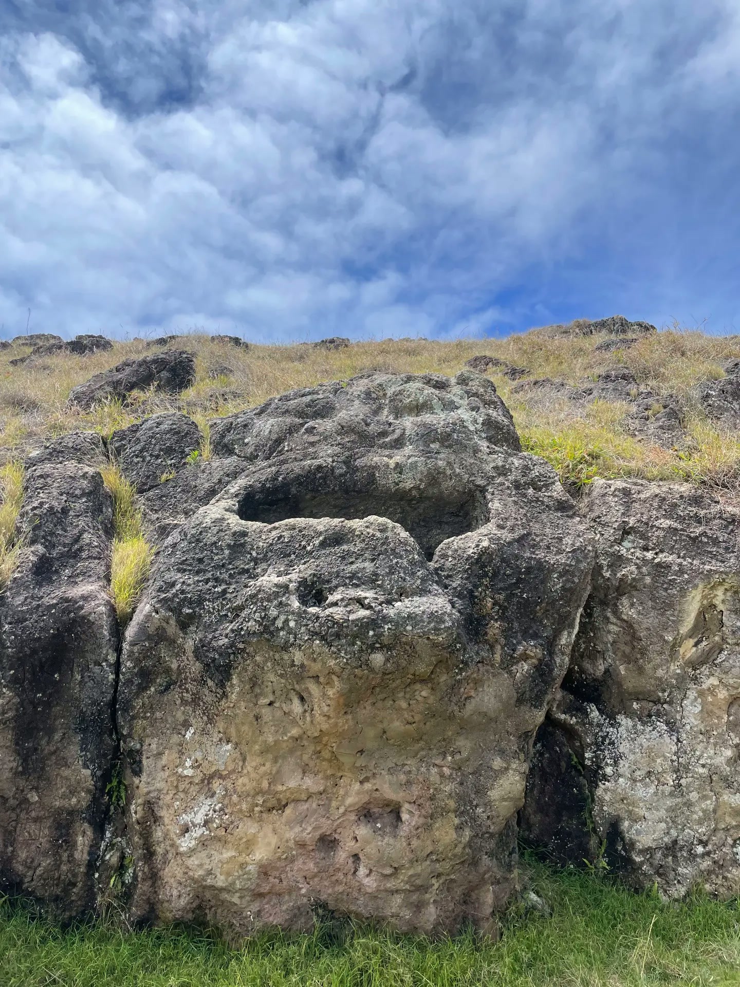 The face carved into the rock basin of Vai a Heva on Poike
