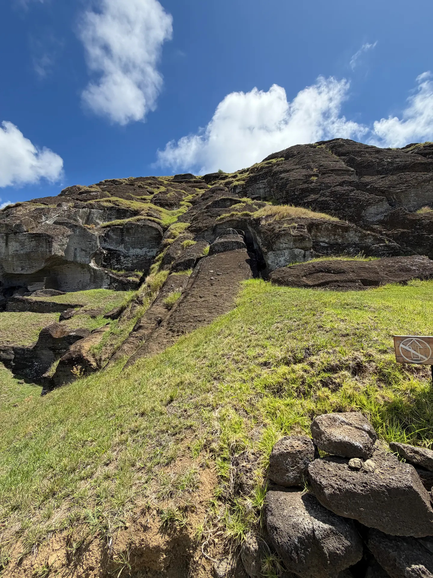 The largest moai ever begun, still attached to the rock at Rano Raraku